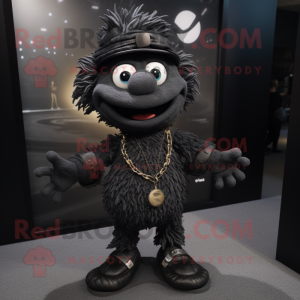 Black Momentum mascot costume character dressed with a Chinos and Necklaces