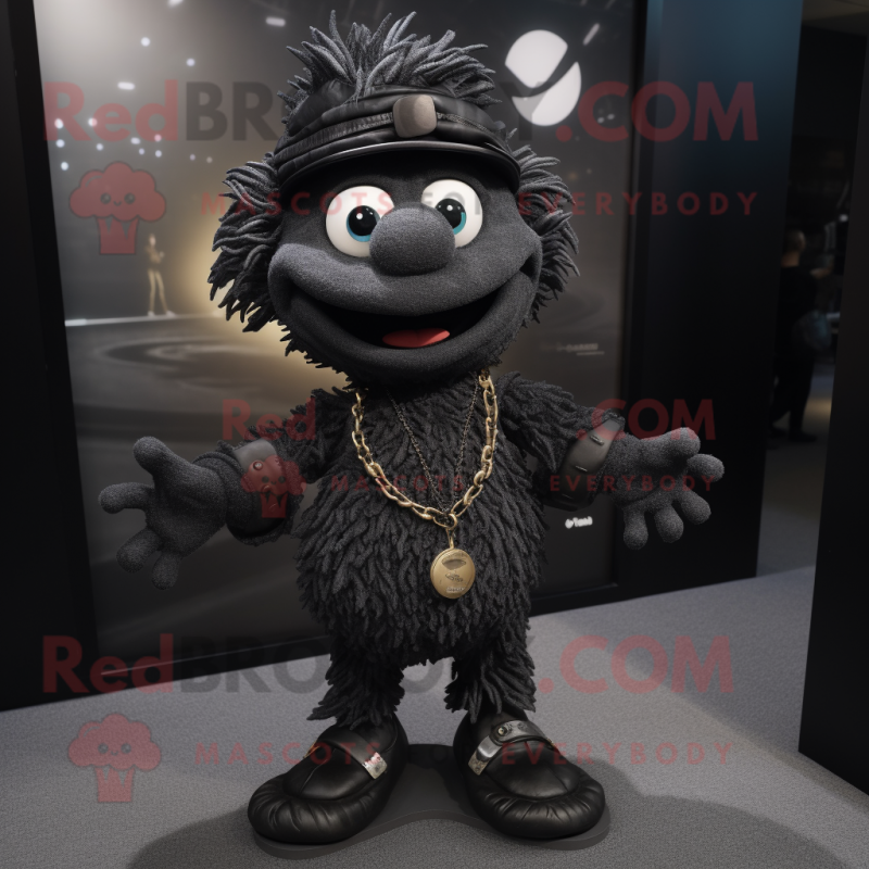 Black Momentum mascot costume character dressed with a Chinos and Necklaces