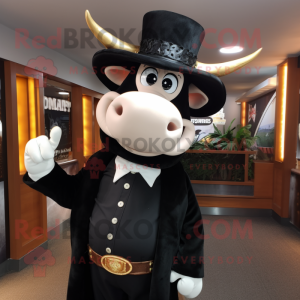 Black Hereford Cow mascot costume character dressed with a Blazer and Wraps