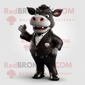 Black Hereford Cow mascot costume character dressed with a Blazer and Wraps