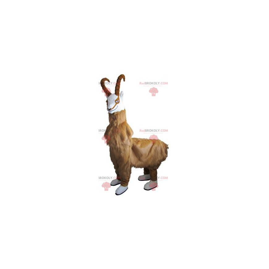Hairy goat chamois mascot with horns - Redbrokoly.com