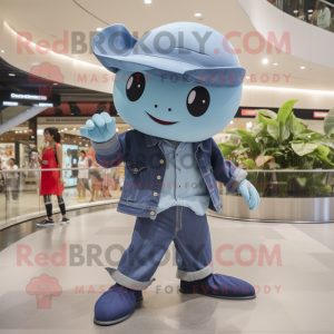 nan Manta Ray mascot costume character dressed with a Bootcut Jeans and Berets