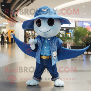 nan Manta Ray mascot costume character dressed with a Bootcut Jeans and Berets
