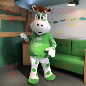 Grön Guernsey Cow maskot...