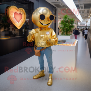 Gold Heart maskot kostume...
