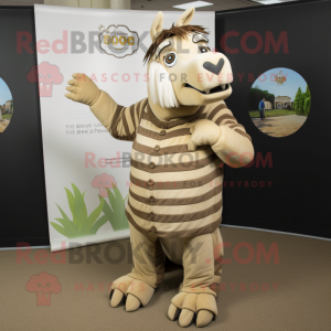 Beige Quagga mascot costume character dressed with a Waistcoat and Mittens