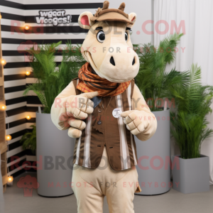 Beige Quagga mascot costume character dressed with a Waistcoat and Mittens