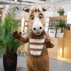 Beige Quagga mascot costume character dressed with a Waistcoat and Mittens