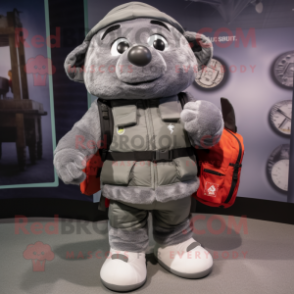 Gray Squash mascot costume character dressed with a Bomber Jacket and Backpacks