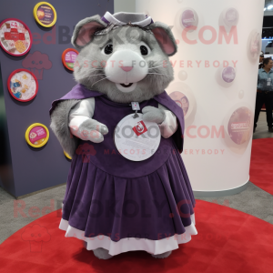 Gray Guinea Pig mascot costume character dressed with a Circle Skirt and Coin purses