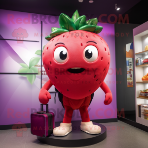 Magenta Strawberry mascot costume character dressed with a Rash Guard and Briefcases