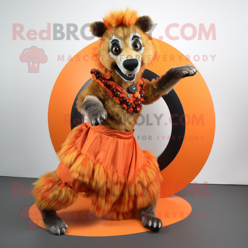 Orange Hyena mascot costume character dressed with a Circle Skirt and Rings Orange Hyena mascot costume character dressed with a Circle Skirt and Rings