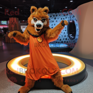 Orange Hyena mascot costume character dressed with a Circle Skirt and Rings