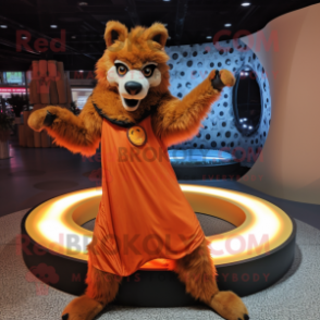 Orange Hyena mascot costume character dressed with a Circle Skirt and Rings