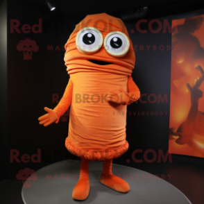 Orange Cyclops mascot costume character dressed with a Sheath Dress and Wraps