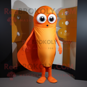 Orange Cyclops mascot costume character dressed with a Sheath Dress and Wraps