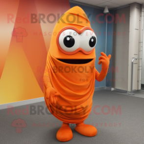 Orange Cyclops mascot costume character dressed with a Sheath Dress and Wraps