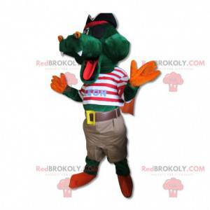 Mascota de cocodrilo verde en traje de pirata - Redbrokoly.com