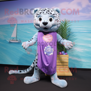 Lavender Jaguar mascot costume character dressed with a One-Piece Swimsuit and Scarf clips