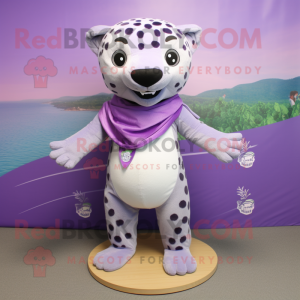 Lavender Jaguar mascot costume character dressed with a One-Piece Swimsuit and Scarf clips