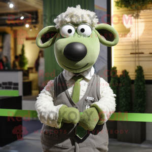 Olive Sheep mascot costume character dressed with a Oxford Shirt and Ties