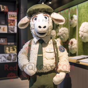 Olive Sheep mascot costume character dressed with a Oxford Shirt and Ties