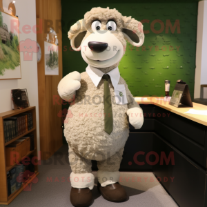 Olive Sheep mascot costume character dressed with a Oxford Shirt and Ties