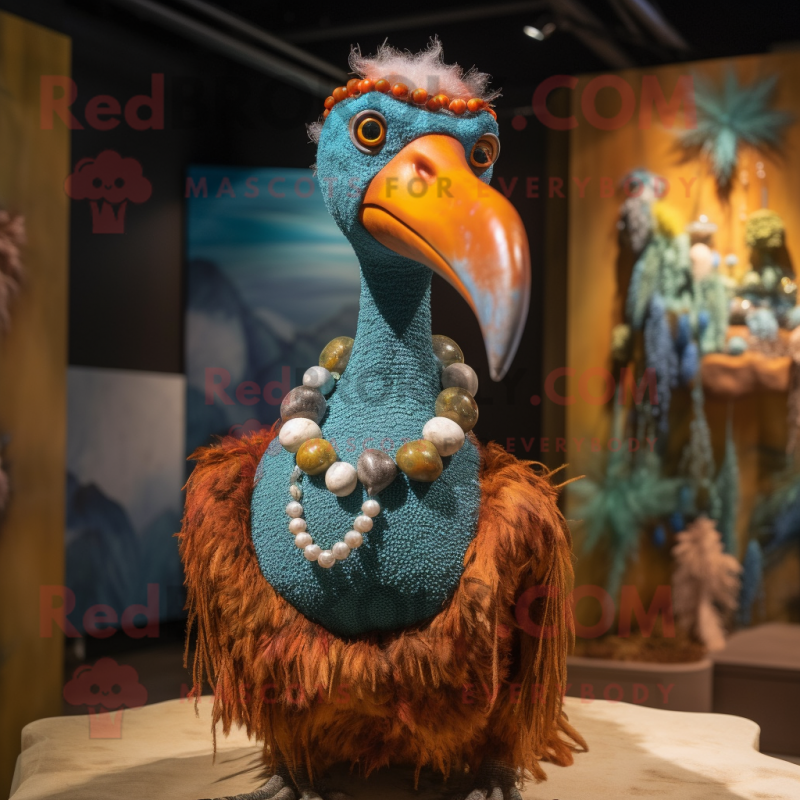 Rust Dodo Bird mascot costume character dressed with a Swimwear and Necklaces