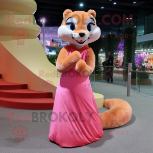 Peach Mongoose mascot costume character dressed with a Evening Gown and Earrings
