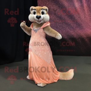 Peach Mongoose mascot costume character dressed with a Evening Gown and Earrings