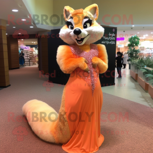 Peach Mongoose mascot costume character dressed with a Evening Gown and Earrings