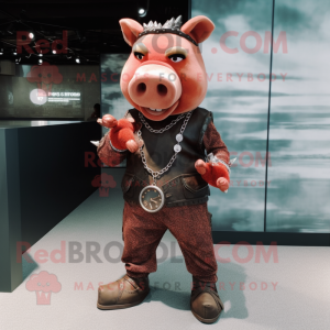 Rust Pig mascot costume character dressed with a Trousers and Bracelet watches