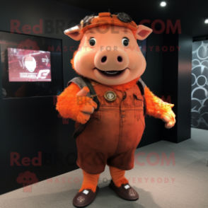 Rust Pig mascot costume character dressed with a Trousers and Bracelet watches