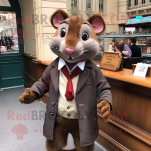 Brown Ratatouille mascot costume character dressed with a Blazer and Earrings