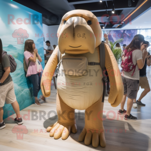 Beige Walrus mascot costume character dressed with a Swimwear and Backpacks