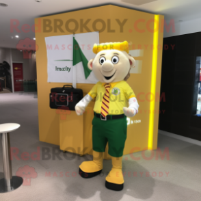 Yellow Irish Flag mascot costume character dressed with a Dress Shirt and Briefcases