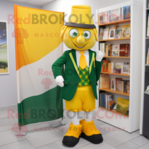 Yellow Irish Flag mascot costume character dressed with a Dress Shirt and Briefcases