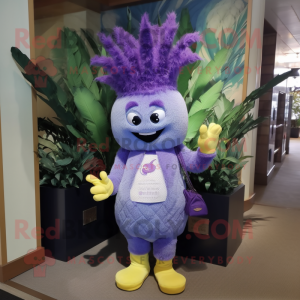 Lavender Pineapple mascot costume character dressed with a Bermuda Shorts and Clutch bags