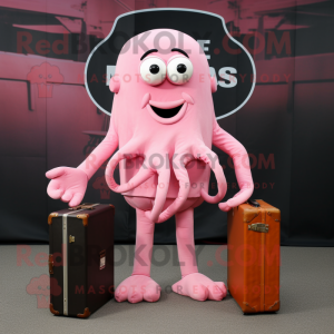 Pink Medusa mascot costume character dressed with a Suit Pants and Briefcases