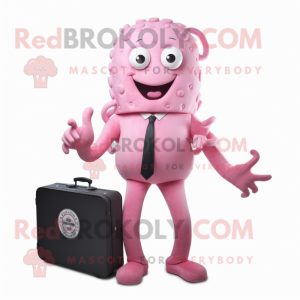 Pink Medusa mascot costume character dressed with a Suit Pants and Briefcases