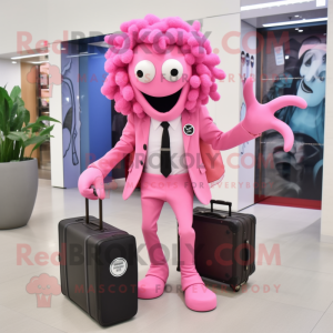 Pink Medusa mascot costume character dressed with a Suit Pants and Briefcases