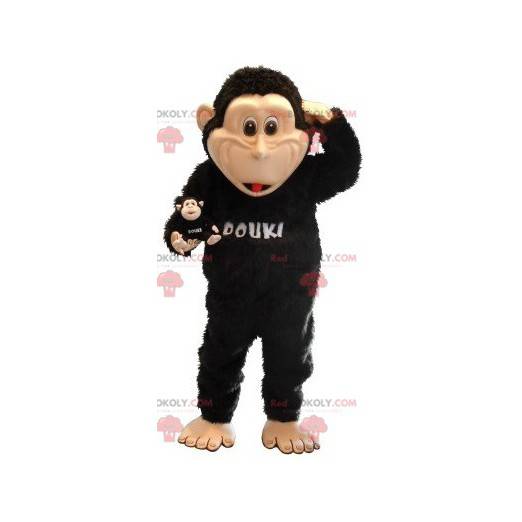 Mascotte scimmia nera e beige. Mascotte Douki - Redbrokoly.com