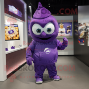 Purple Pendant mascot costume character dressed with a Sweatshirt and Cummerbunds