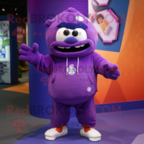 Purple Pendant mascot costume character dressed with a Sweatshirt and Cummerbunds
