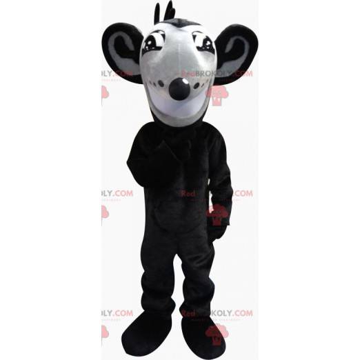 Graues und schwarzes Rattenmaskottchen mit großen Ohren -