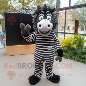 Black Zebra mascot costume character dressed with a Trousers and Mittens