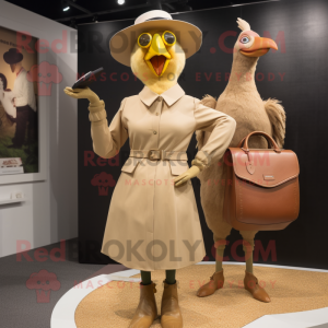 Tan Hens mascot costume character dressed with a Sheath Dress and Messenger bags