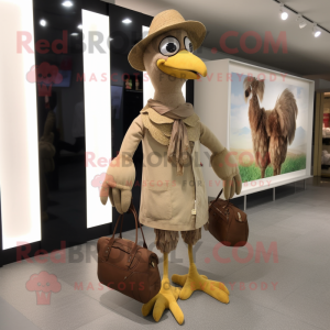 Tan Hens mascot costume character dressed with a Sheath Dress and Messenger bags