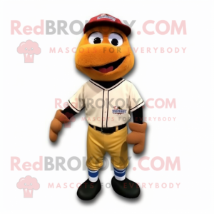 Rust Baseball Ball mascot costume character dressed with a Sweater and Suspenders