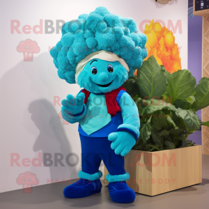 Turquoise Cauliflower mascot costume character dressed with a Blouse and Beanies